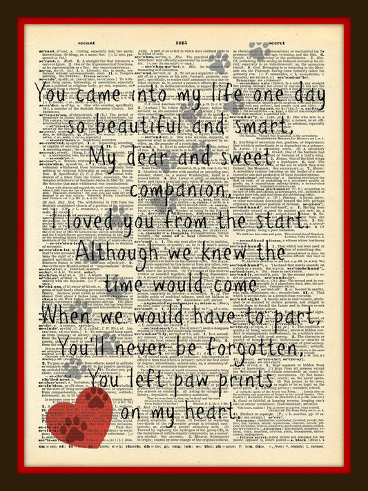 Buy 2 Get 1 Free Mix & Match Paws Across My Heart Forever Pet Dog Cat Poem Dictionary Pages