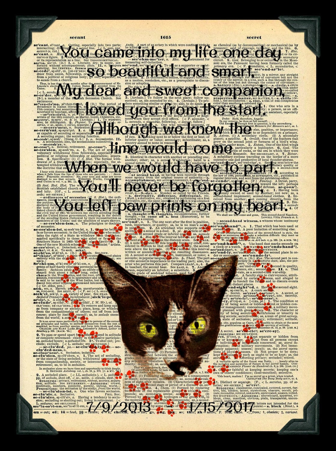Buy 2 Get 1 Free Mix & Match Paws Across My Heart Forever Pet Dog Cat Poem Dictionary Pages