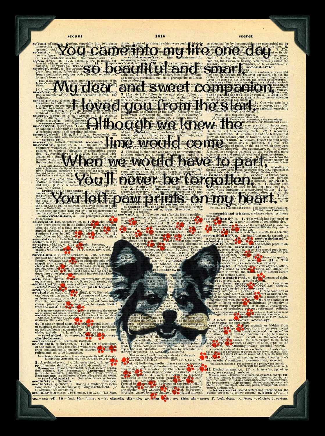 Buy 2 Get 1 Free Mix & Match Paws Across My Heart Forever Pet Dog Cat Poem Dictionary Pages